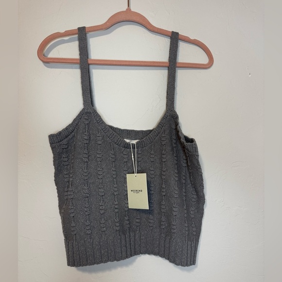 Weekend Tops - Weekend Los Angeles Gray Cable Knit Woven Top size large crop tank Nordstrom